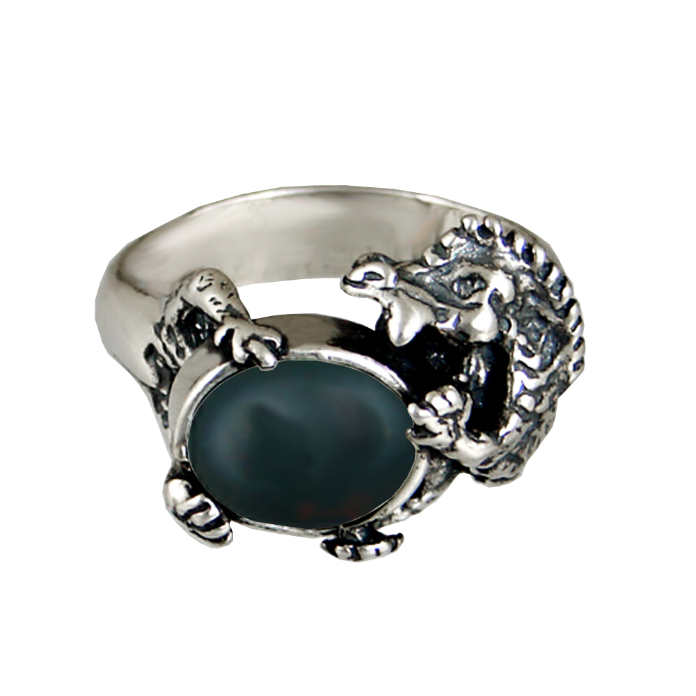 Sterling Silver Dragon Ring With Bloodstone Size 6